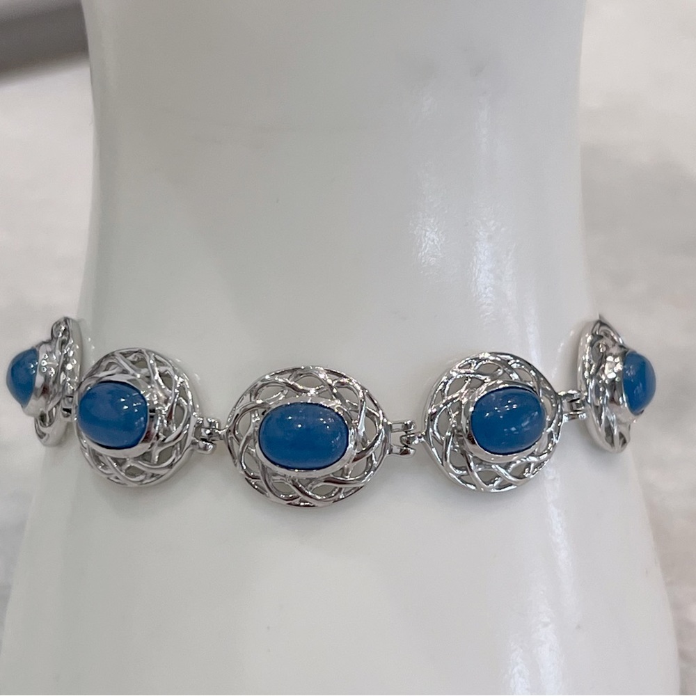 Burmese Blue Jade Sterling Silver BOLO Bracelet
